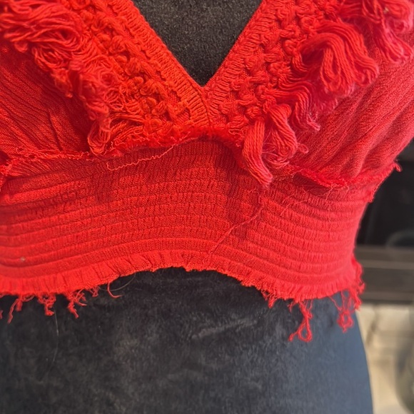 Free People Red Ruffled Crop Tank Top - Picture 5 of 6
